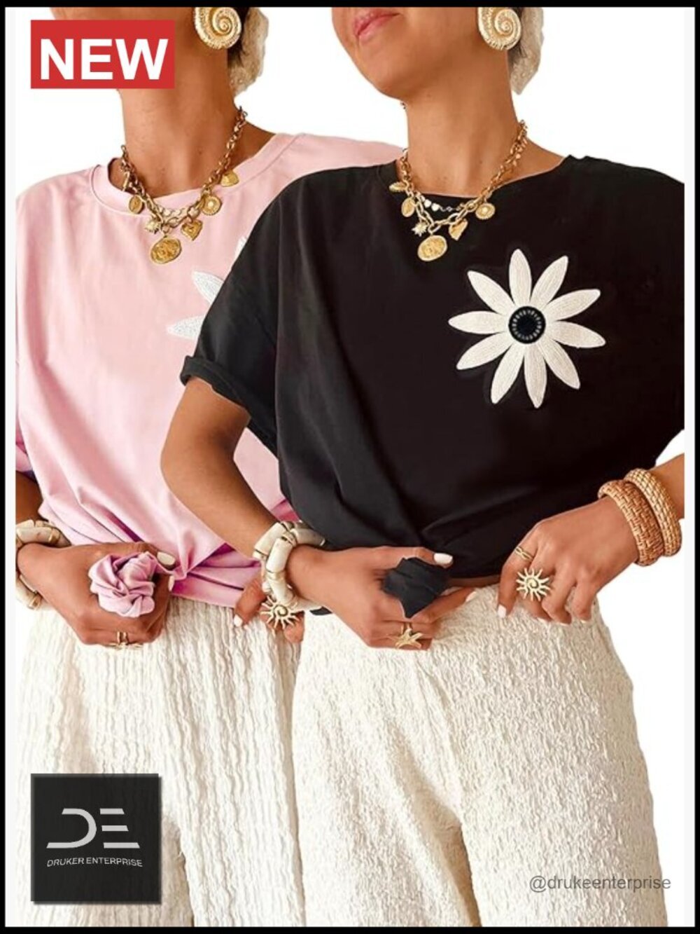 Loose Fit Short Sleeve Crew Neck T-Shirt 2-Pack Floral & Solid Tops